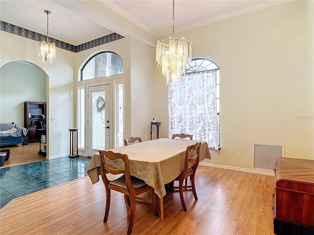 Chandelier, Dining room, Interior, Pendant Lights, Wood Texture Flooring