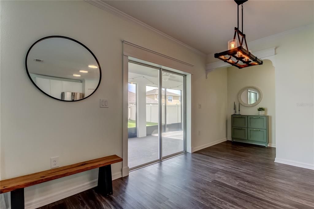 Empty room, Interior, Pendant Lights, Recessed Lighting, Wood Texture Flooring