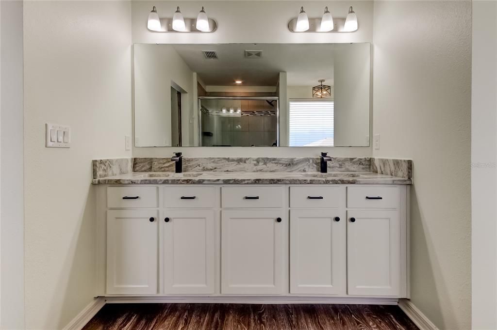 Bathroom, Dual Sink Vanities, Interior, Wood Texture Flooring