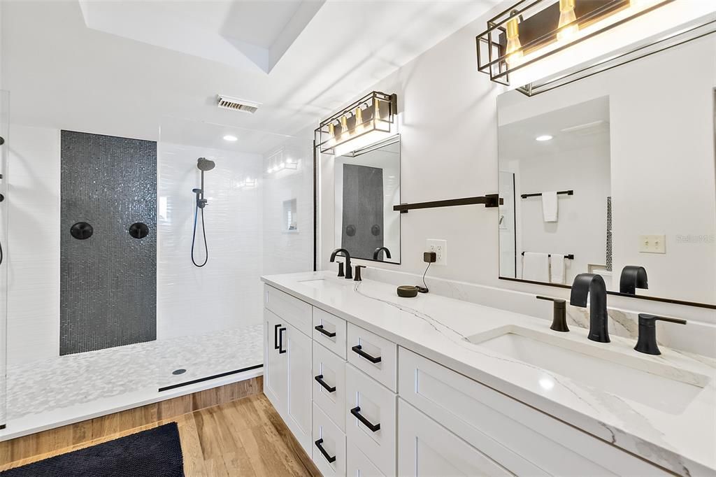 Bathroom, Dual Sink Vanities, Interior, Wood Texture Flooring
