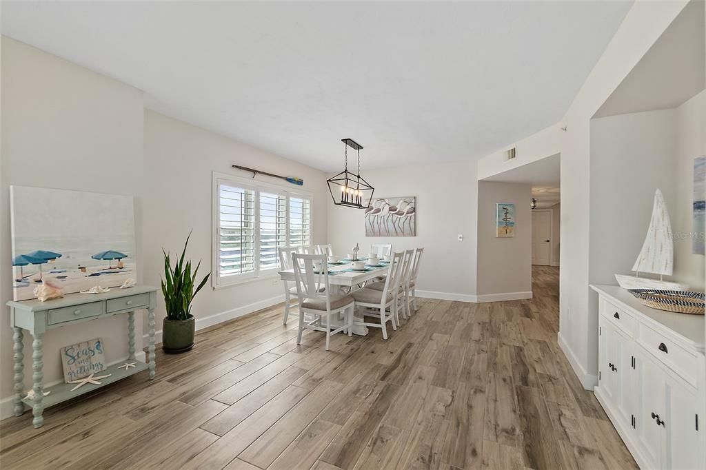 Dining room, Interior, Pendant Lights, Wood Texture Flooring