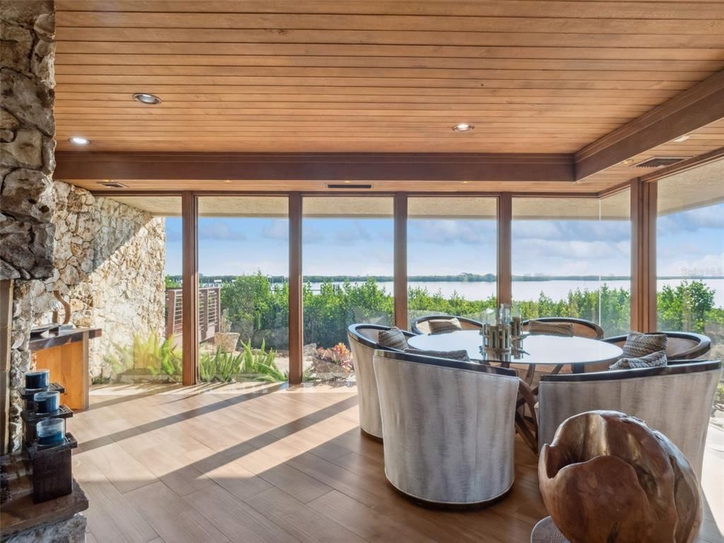 Interior, Recessed Lighting, Stone Walls, Water, Wooden Ceilings, Wood Texture Flooring