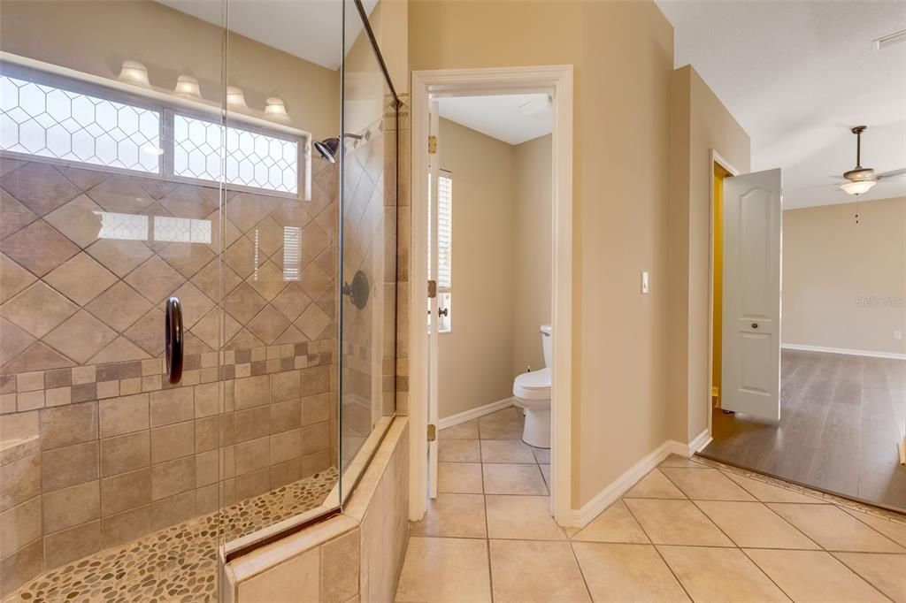 Bathroom, Glass Shower, Interior, Wood Texture Flooring