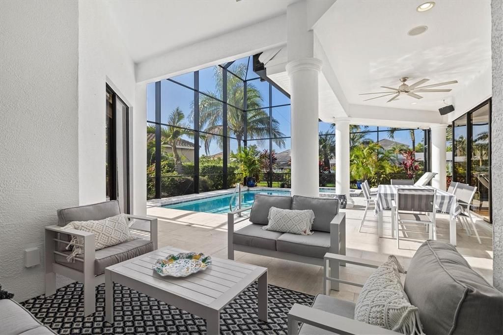 Dining room, Interior, Living room, Pool, Recessed Lighting, Sun Room