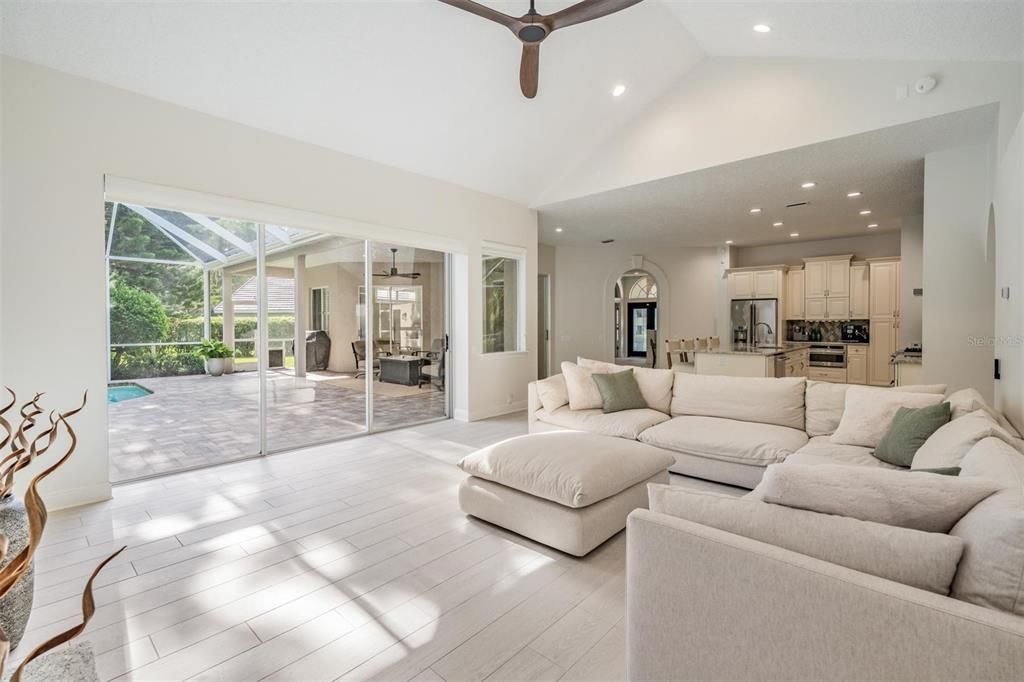 Interior, Kitchen, Living room, Recessed Lighting, Stainless Steel Appliances, Wood Texture Flooring