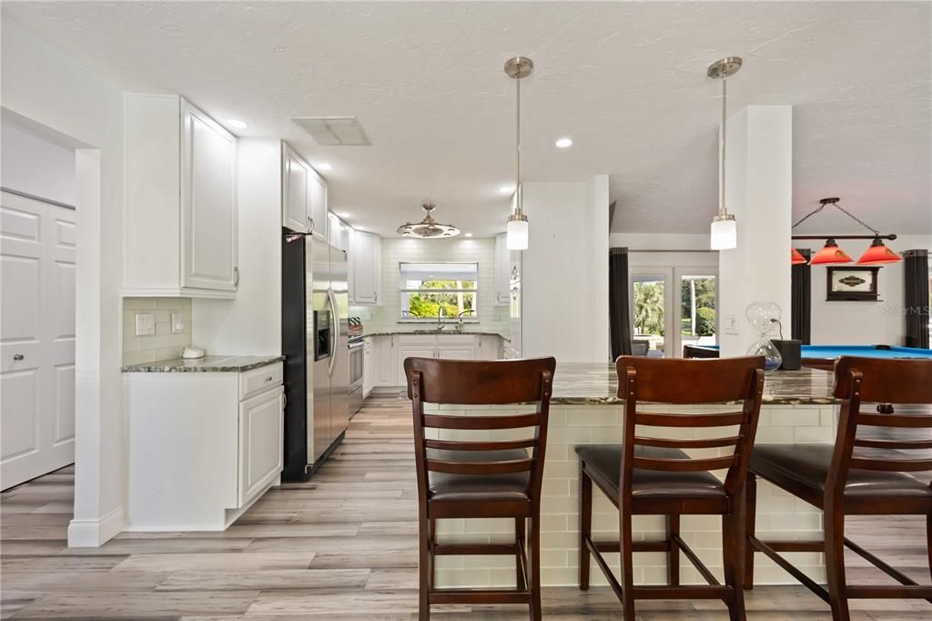 Interior, Kitchen, Pendant Lights, Recessed Lighting, Wood Texture Flooring