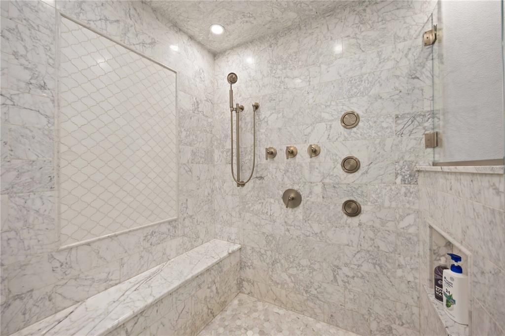 Bathroom, Interior, Marble Walls, Recessed Lighting