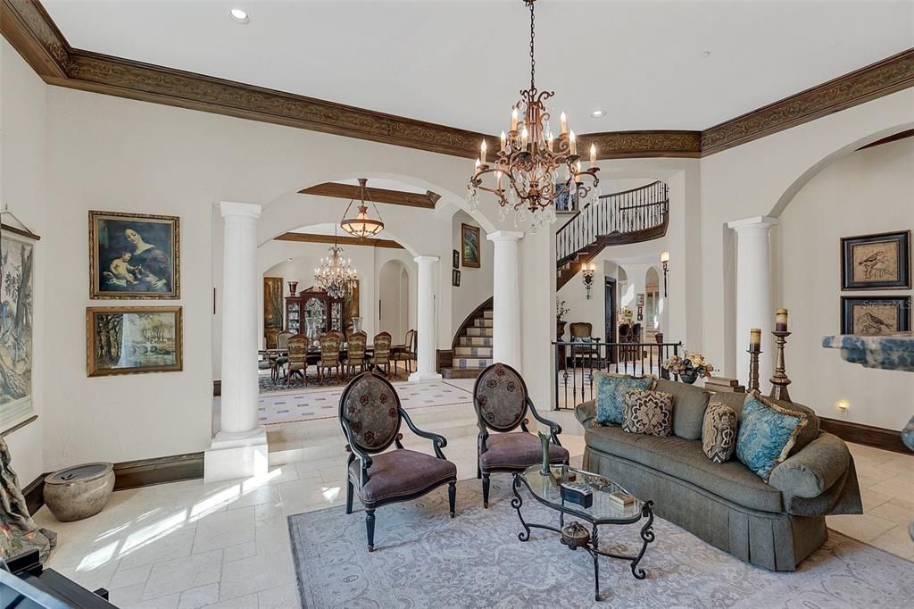 Chandelier, Dining room, Interior, Living room, Recessed Lighting