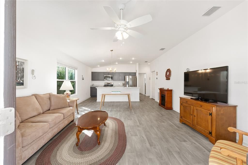 Interior, Kitchen, Living room, Pendant Lights, Recessed Lighting, Stainless Steel Appliances, Wood Texture Flooring