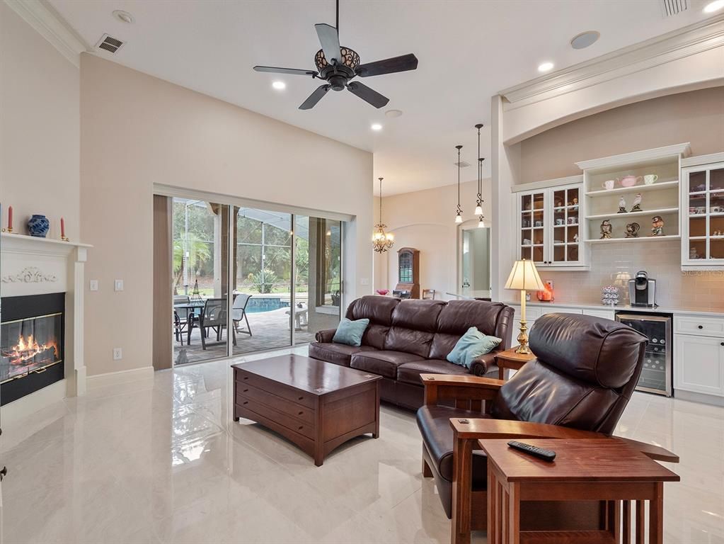 Dining room, Fireplace, Interior, Living room, Pendant Lights, Recessed Lighting