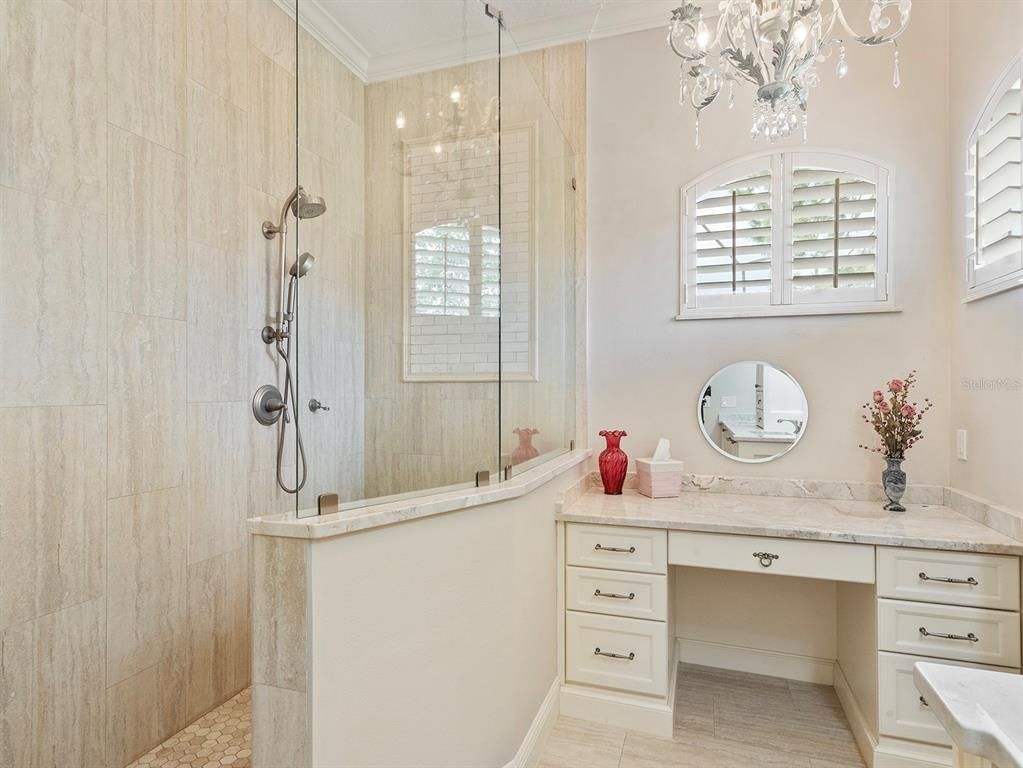 Bathroom, Chandelier, Glass Shower, Interior