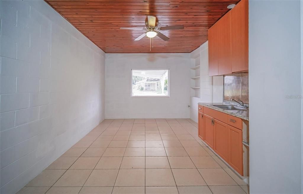 Empty room, Interior, Kitchen, Recessed Lighting, Wooden Ceilings