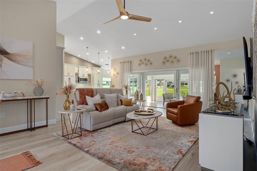 Interior, Kitchen, Living room, Pendant Lights, Recessed Lighting, Stainless Steel Appliances, Wood Texture Flooring