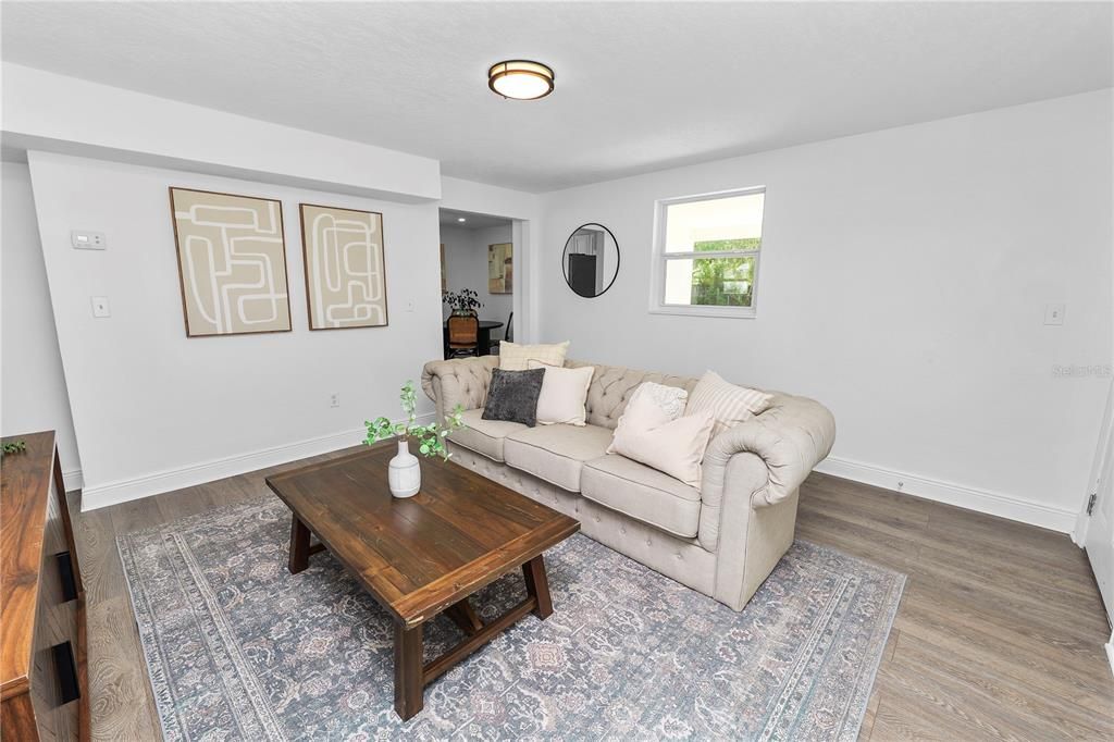 Interior, Living room, Recessed Lighting, Wood Texture Flooring