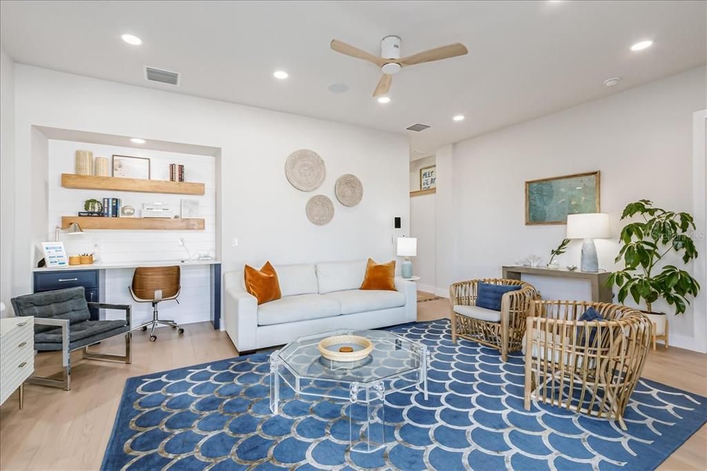 Interior, Living room, Recessed Lighting, Wood Texture Flooring