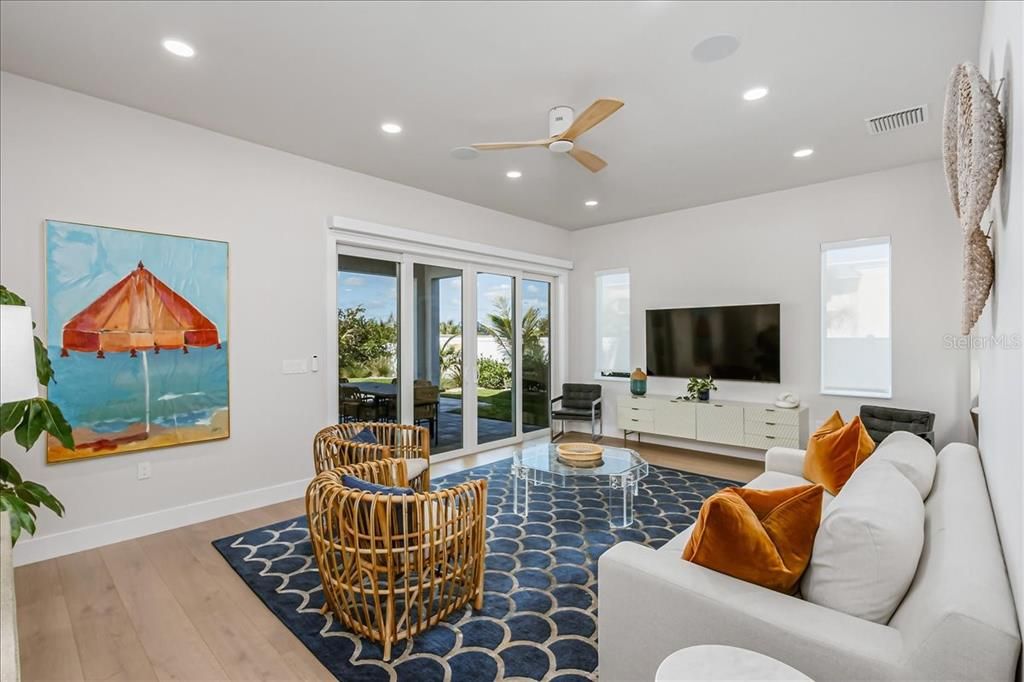 Interior, Living room, Recessed Lighting, Wood Texture Flooring