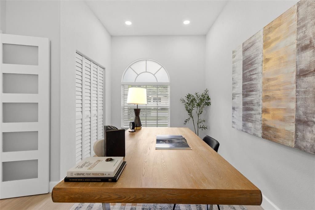 Home Office, Interior, Recessed Lighting, Wood Texture Flooring