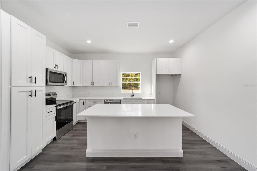 Interior, Kitchen, Recessed Lighting, Wood Texture Flooring
