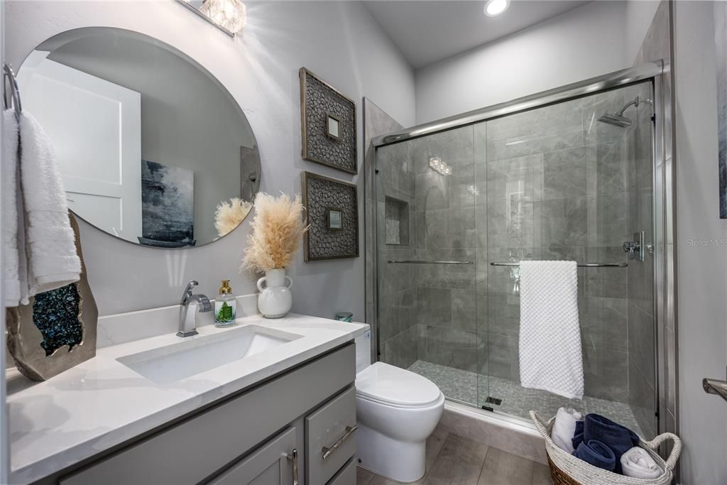Bathroom, Glass Shower, Interior, Recessed Lighting