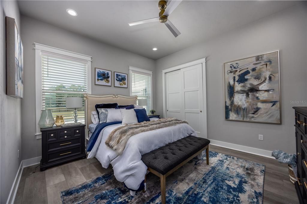 Bedroom, Interior, Recessed Lighting, Wood Texture Flooring