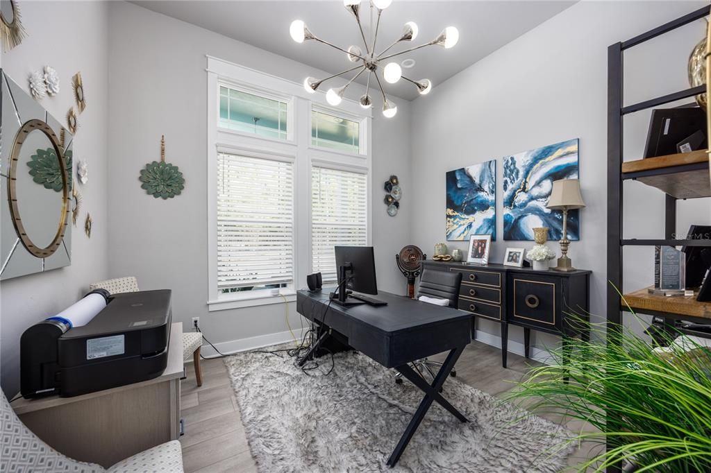 Home Office, Interior, Pendant Lights, Wood Texture Flooring