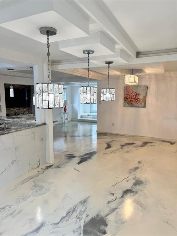 Empty room, Interior, Marble, Pendant Lights