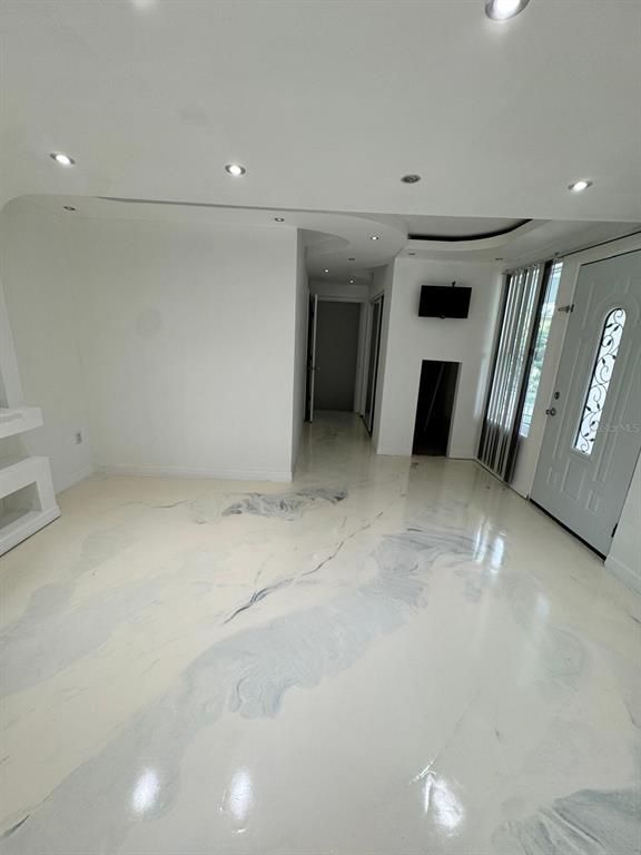 Empty room, Fireplace, Interior, Marble, Recessed Lighting