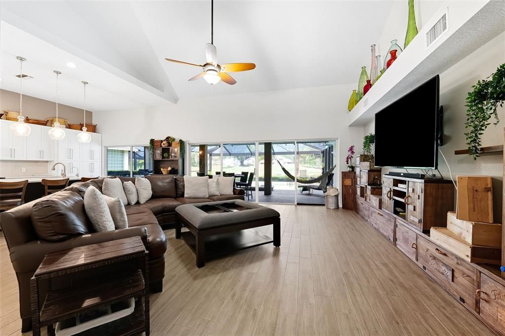Interior, Living room, Pendant Lights, Wood Texture Flooring
