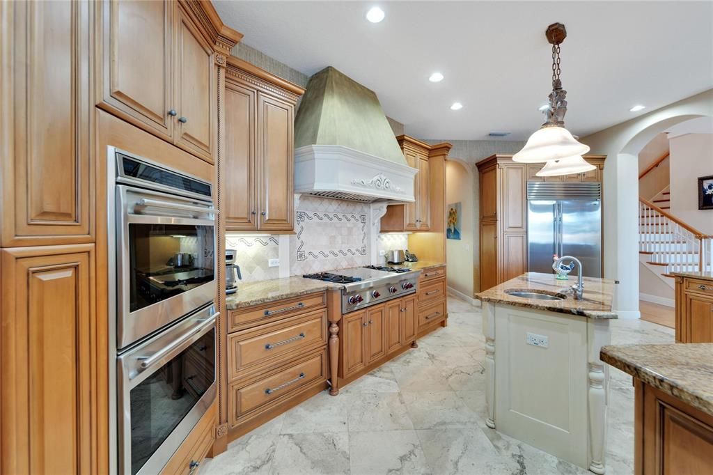 Interior, Kitchen, Marble, Pendant Lights, Recessed Lighting, Stainless Steel Appliances