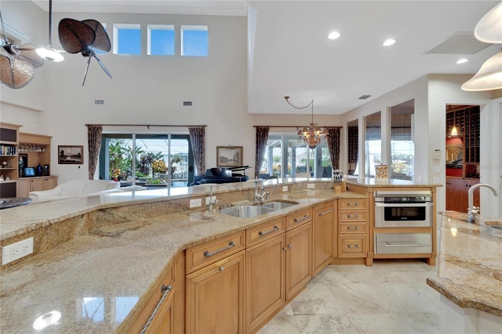 Chandelier, Interior, Kitchen, Marble, Pendant Lights, Recessed Lighting, Stainless Steel Appliances