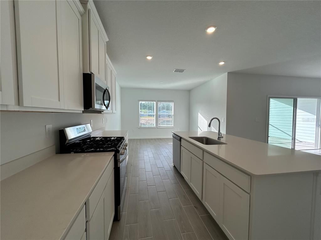 Interior, Kitchen, Recessed Lighting, Wood Texture Flooring