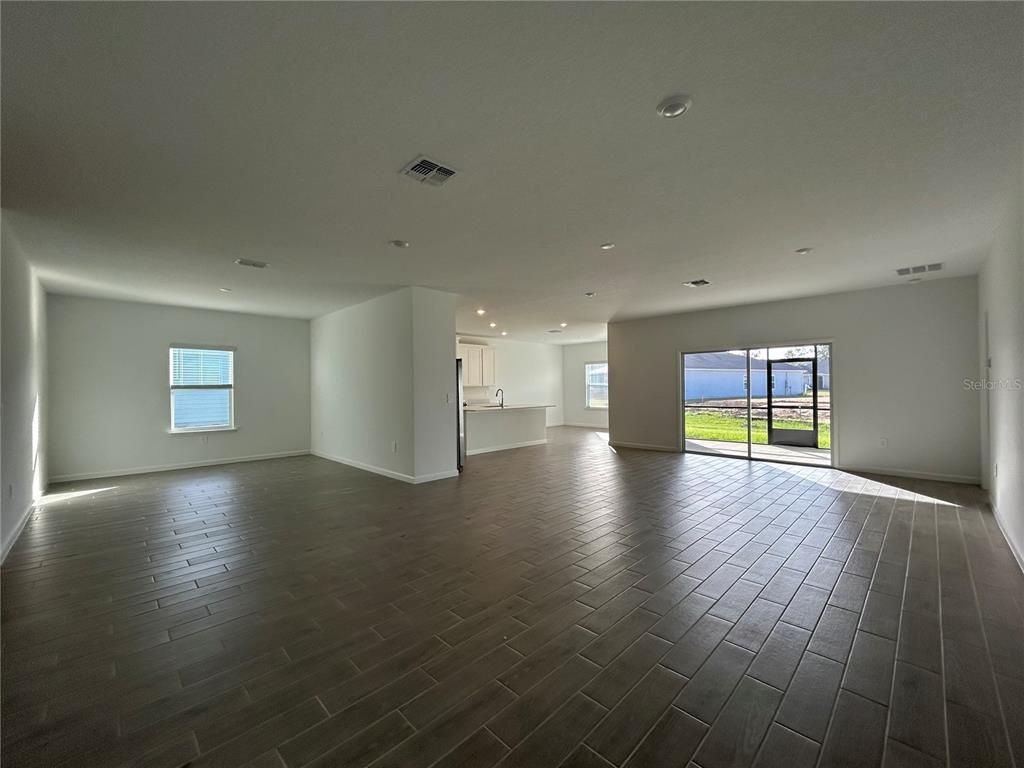 Empty room, Interior, Kitchen, Recessed Lighting, Wood Texture Flooring