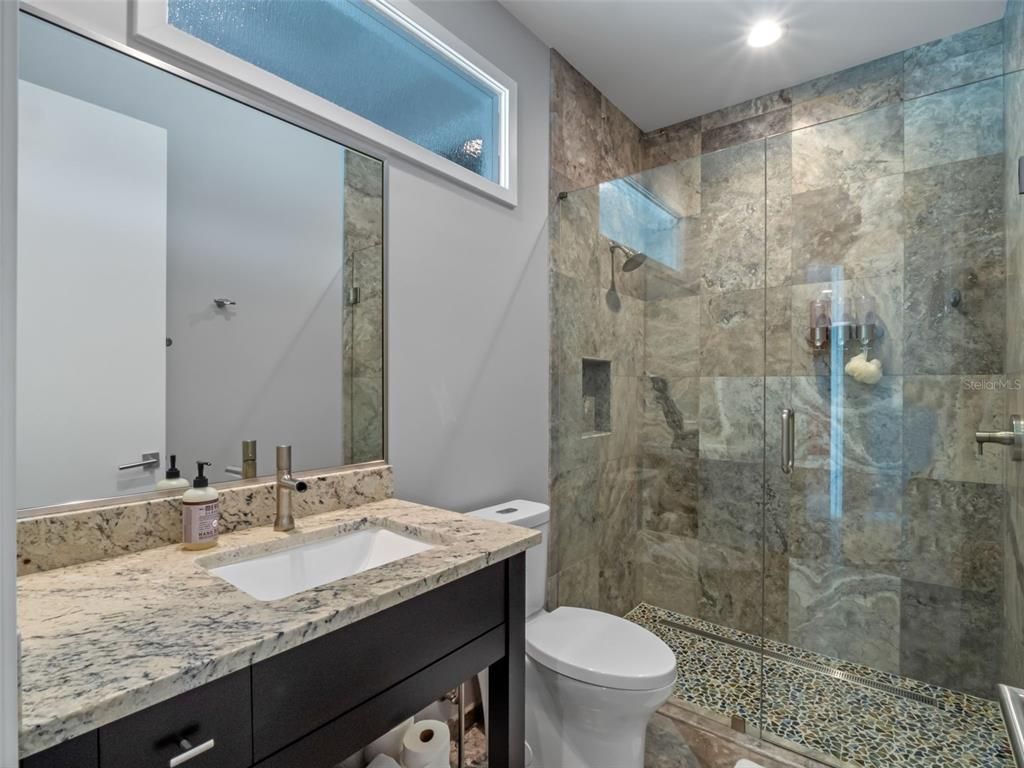 Bathroom, Glass Shower, Interior, Recessed Lighting