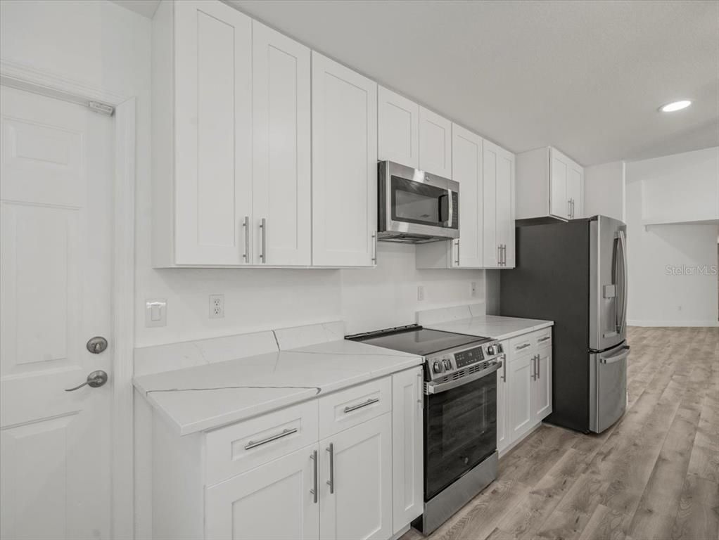 Interior, Kitchen, Recessed Lighting, Wood Texture Flooring