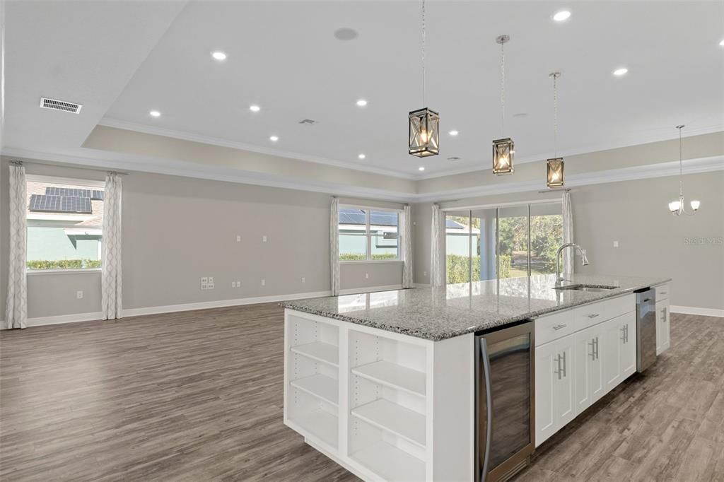 Interior, Kitchen, Pendant Lights, Recessed Lighting, Wood Texture Flooring