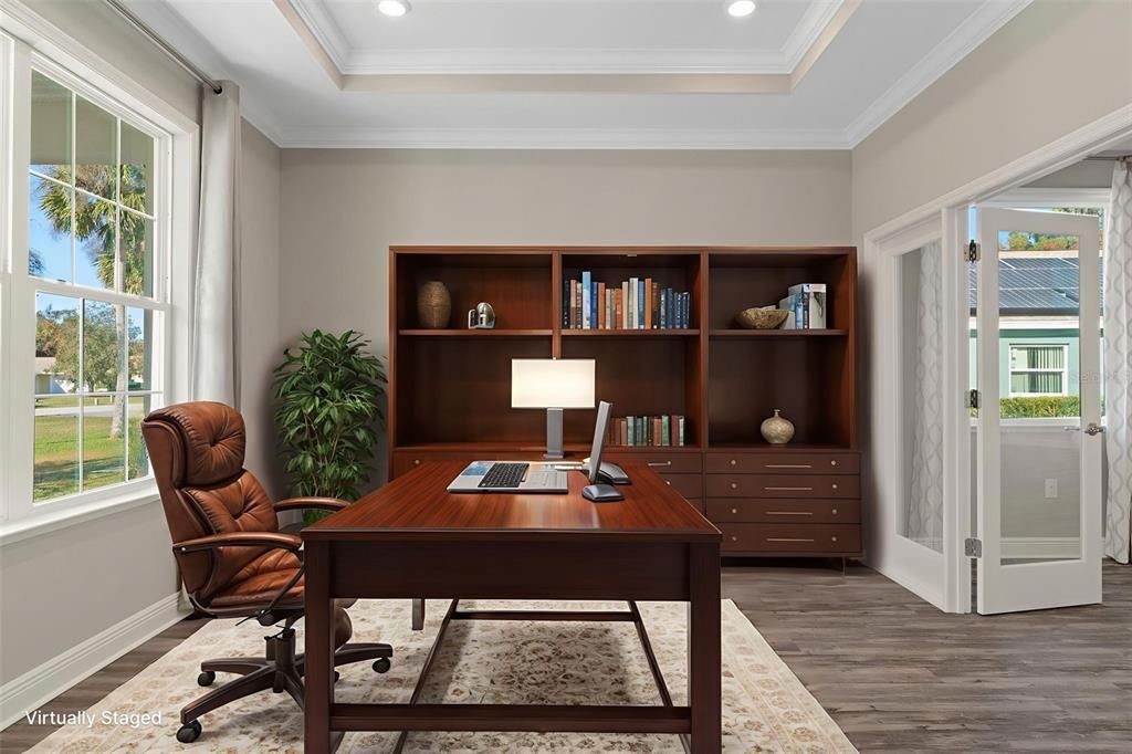 Home Office, Interior, Recessed Lighting, Wood Texture Flooring