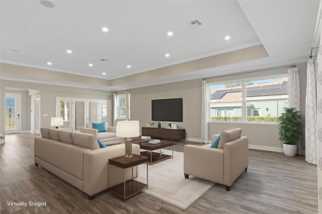 Interior, Living room, Recessed Lighting, Wood Texture Flooring