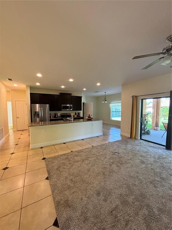 Empty room, Interior, Kitchen, Pendant Lights, Recessed Lighting, Stainless Steel Appliances
