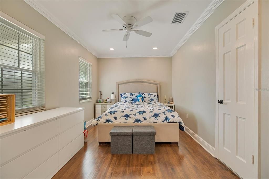 Bedroom, Interior, Recessed Lighting, Wood Texture Flooring
