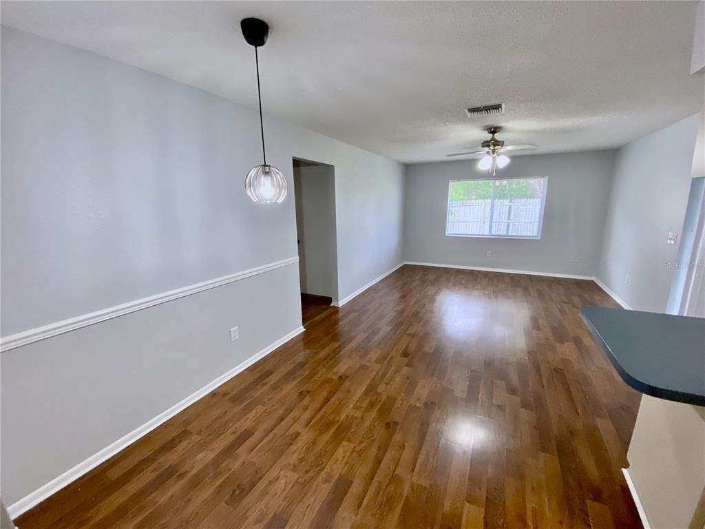 Empty room, Interior, Pendant Lights, Wood Texture Flooring