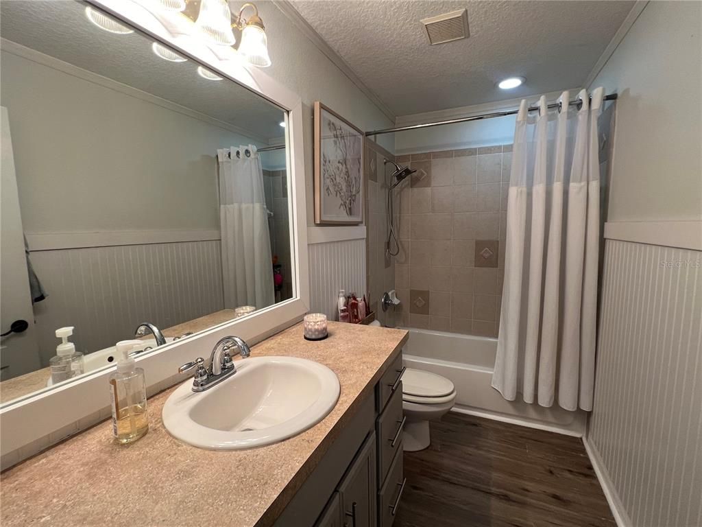Bathroom, Interior, Recessed Lighting, Wood Texture Flooring