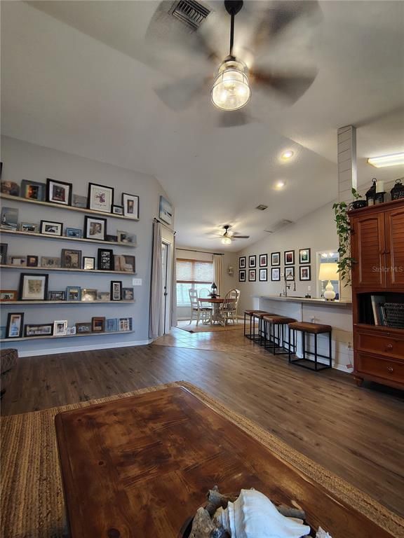 Dining room, Interior, Recessed Lighting, Wood Texture Flooring