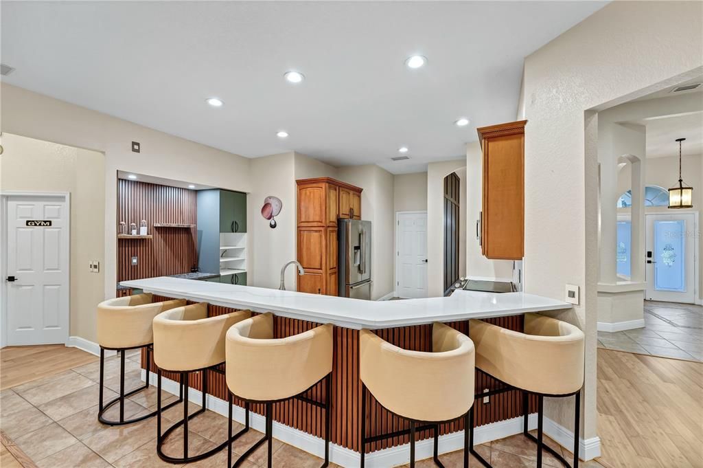 Interior, Kitchen, Pendant Lights, Recessed Lighting, Wood Texture Flooring