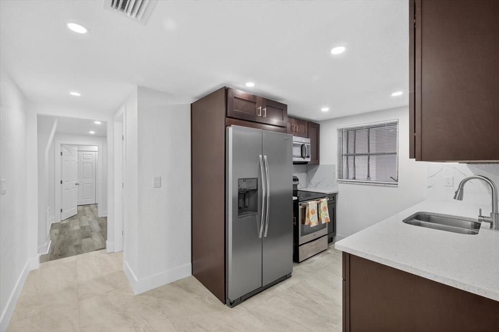 Interior, Kitchen, Recessed Lighting, Wood Texture Flooring