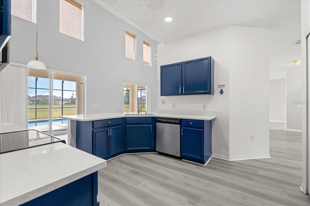 Interior, Kitchen, Pendant Lights, Recessed Lighting, Wood Texture Flooring