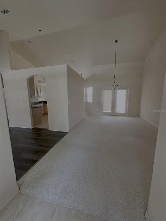 Empty room, Interior, Pendant Lights, Wood Texture Flooring
