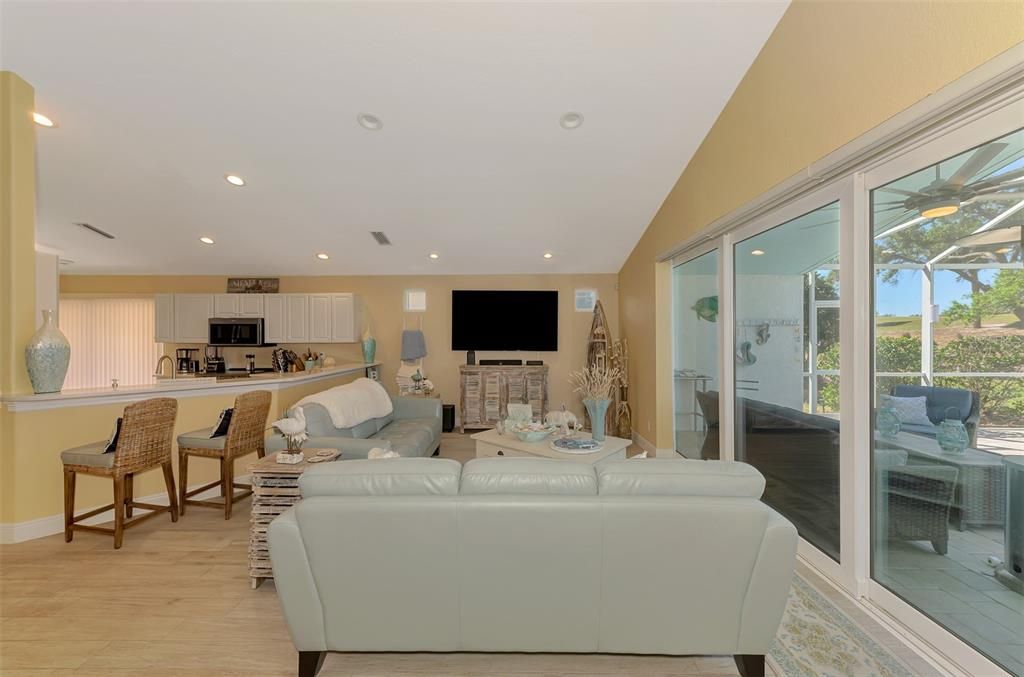 Interior, Kitchen, Living room, Recessed Lighting, Stainless Steel Appliances, Wood Texture Flooring