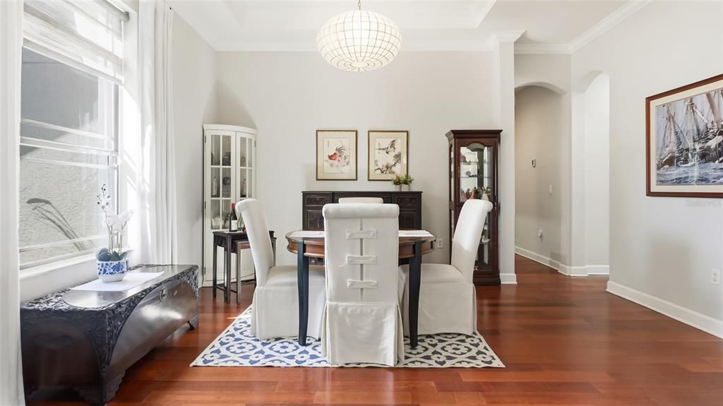 Dining room, Interior, Pendant Lights, Wood Texture Flooring