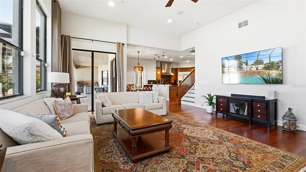 Interior, Kitchen, Living room, Pendant Lights, Recessed Lighting, Wood Texture Flooring