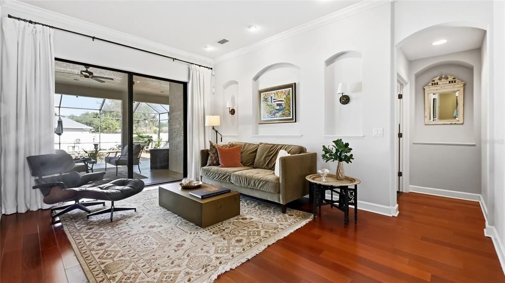 Interior, Living room, Recessed Lighting, Wood Texture Flooring